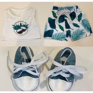 18" AMERICAN Our Generation BOY DOLL 3-PC BOARD SWIM SHORTS SHIRT & SNEAKERS SET